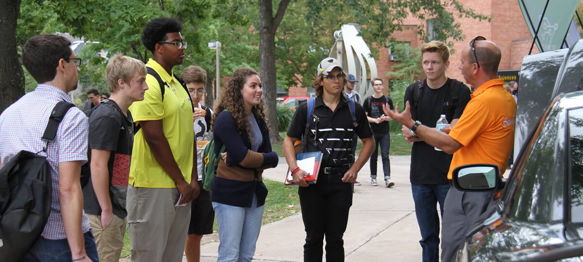 Company representative recruiting students for a co-op.