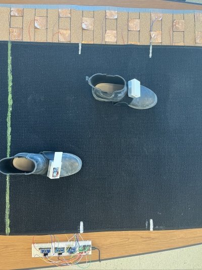 The two prototypes shown are a wearable device and walkable mat