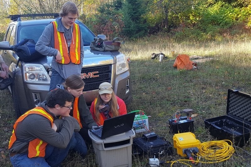 Students working outdoors