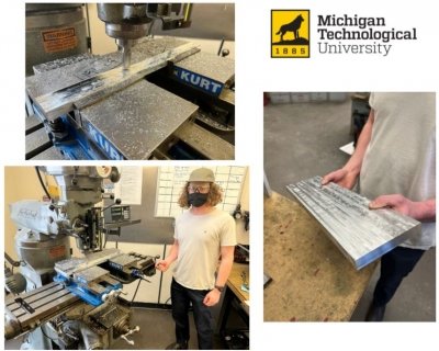 3 photos of machining of parts using a manual mill and CNC