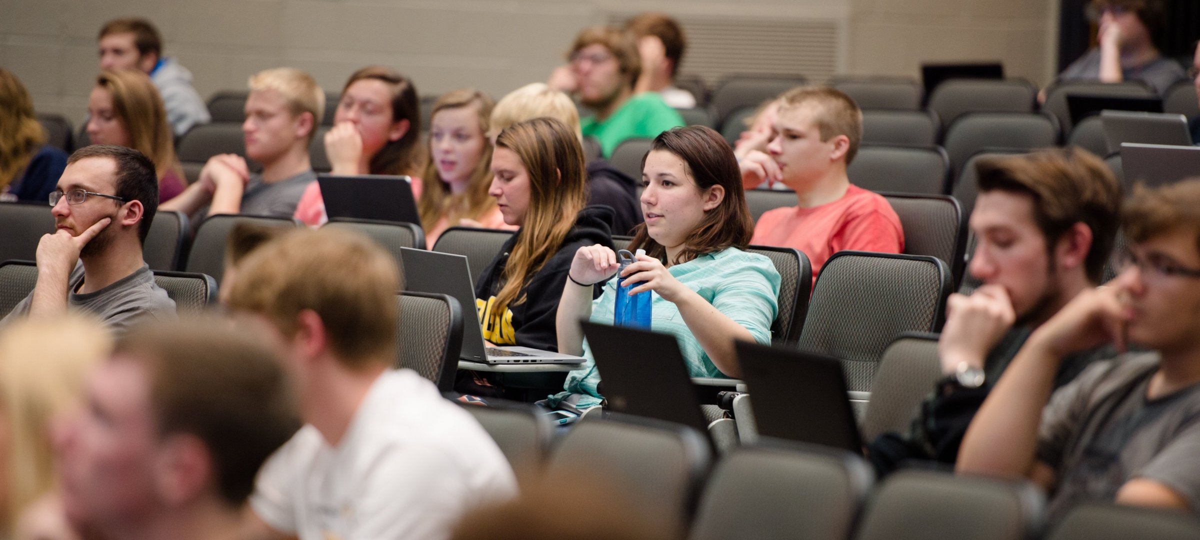 Students sitting in a lecture in Fisher 135