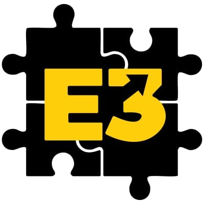 E3 logo with the letter E and number 3 in front of 4 puzzle pieces