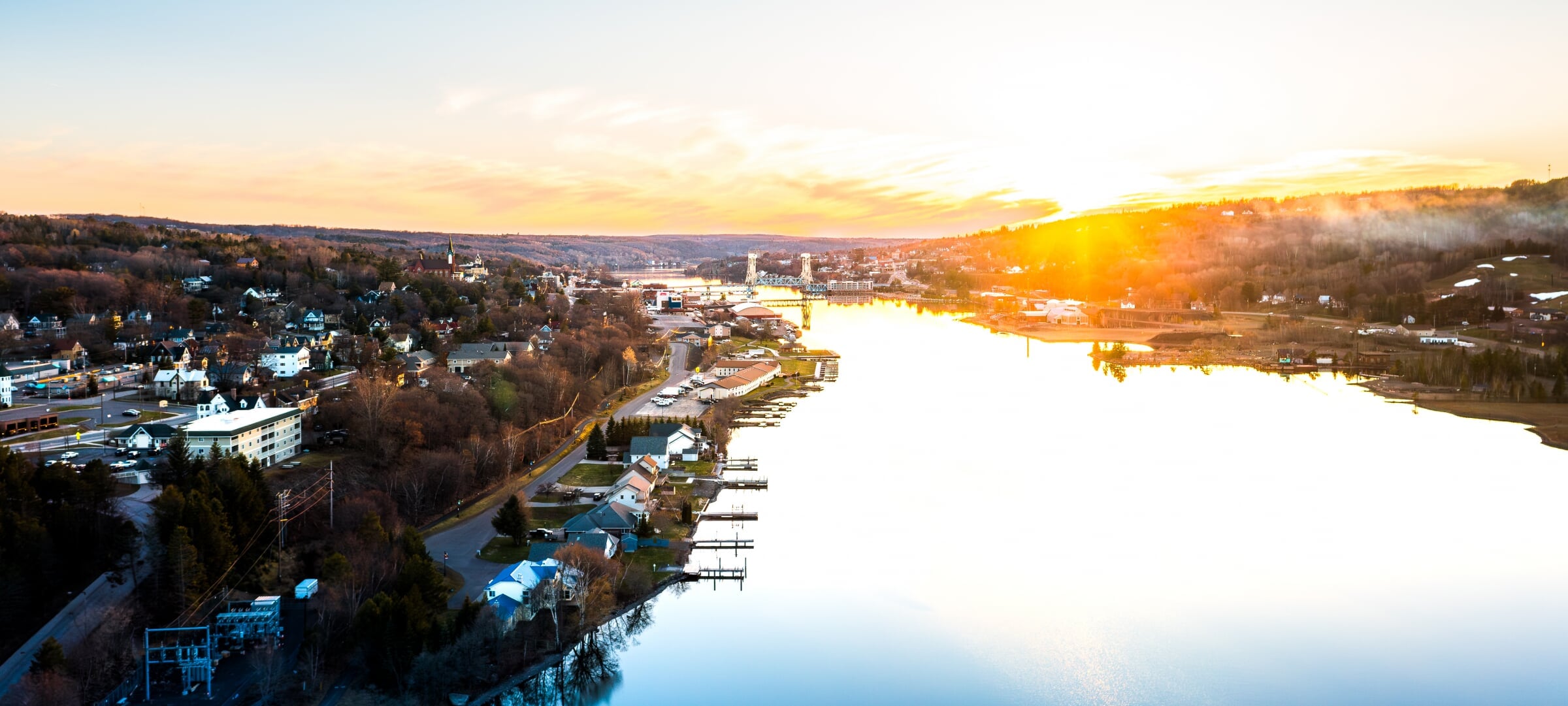 aerial view of MTU campus in the spring