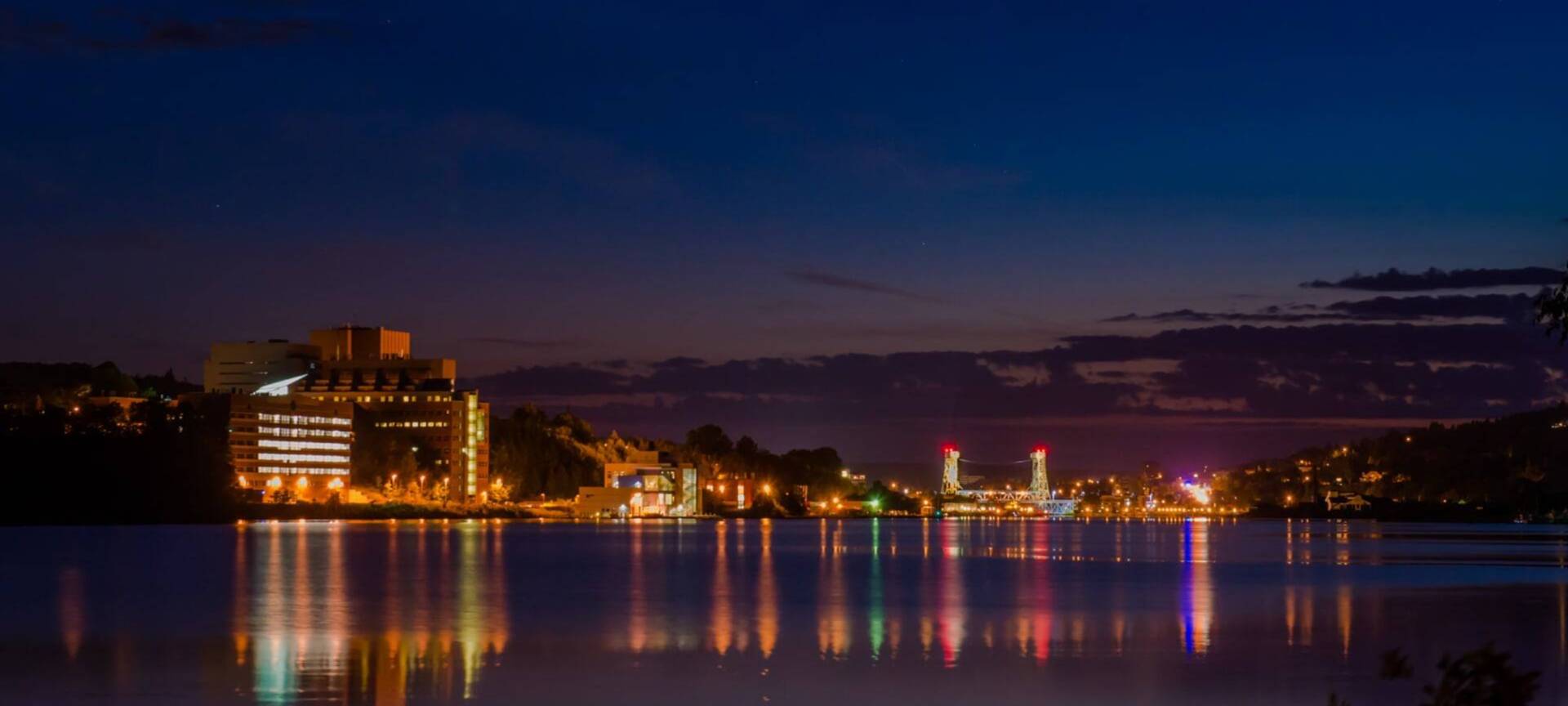 Campus and the bridge at night.