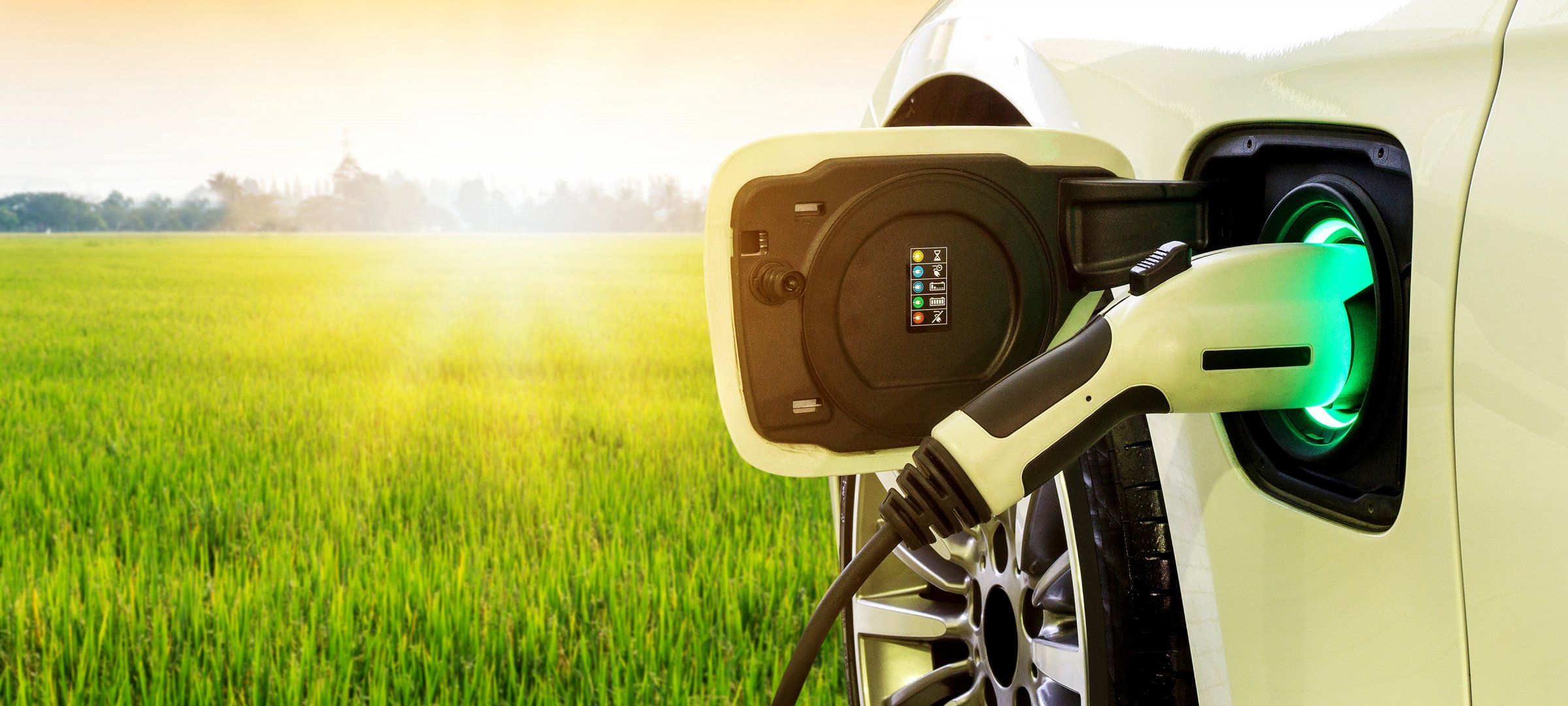Electric vehicle in a green field
