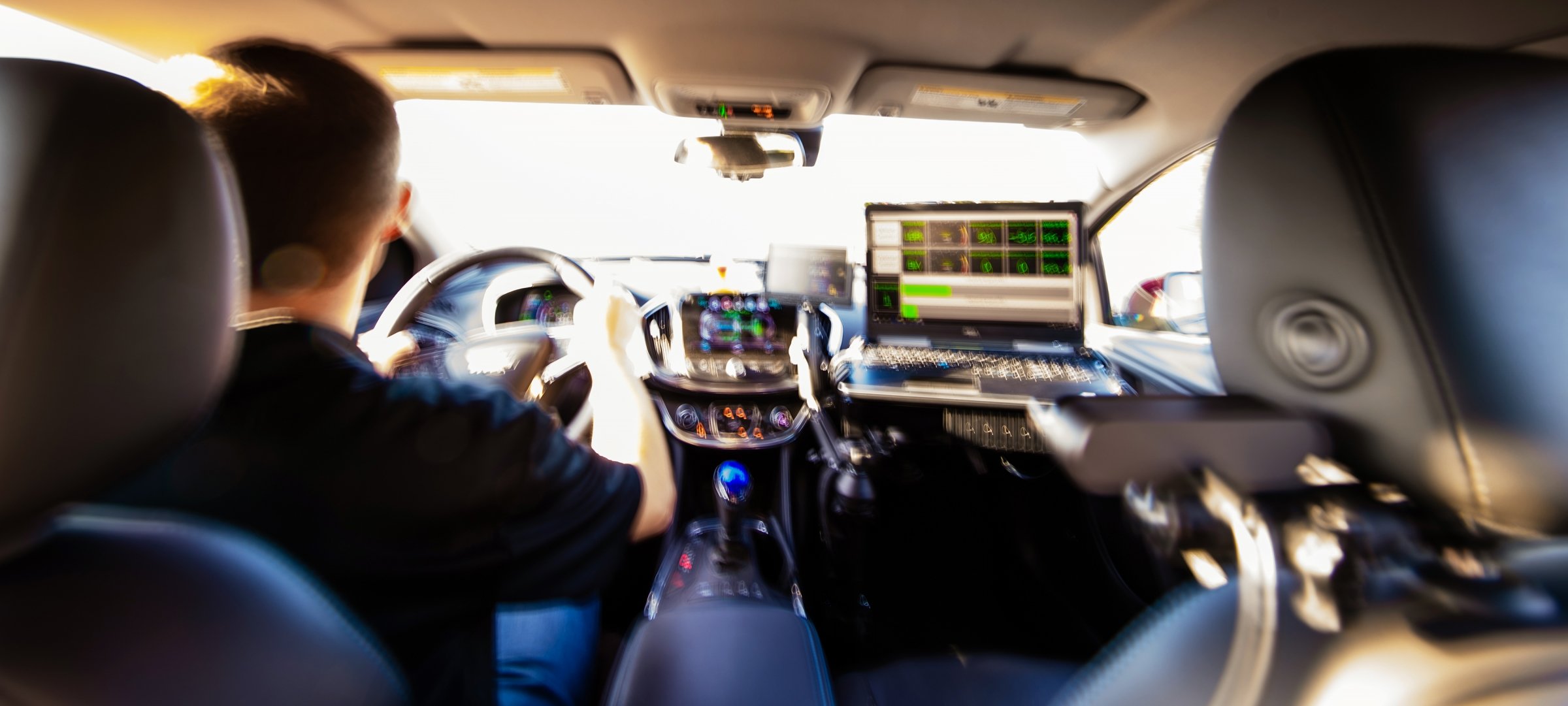 Inside an electric vehicle with monitors and equipment