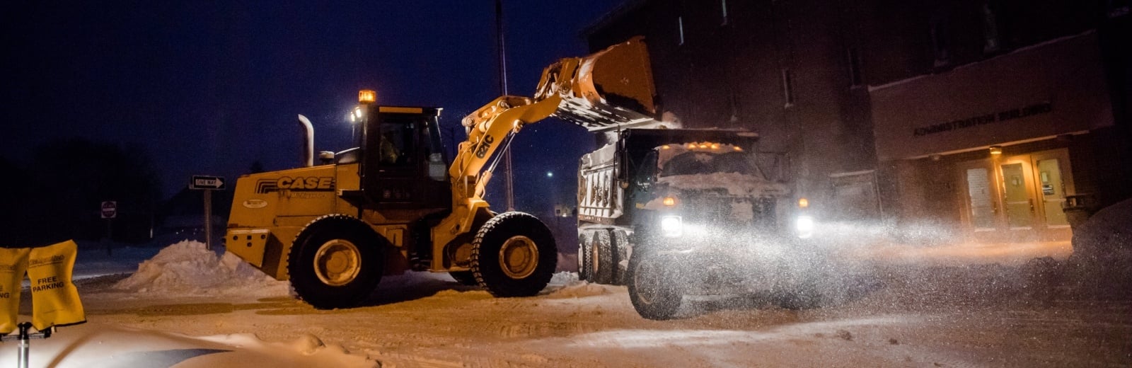 Facilities Management removing snow on campus.