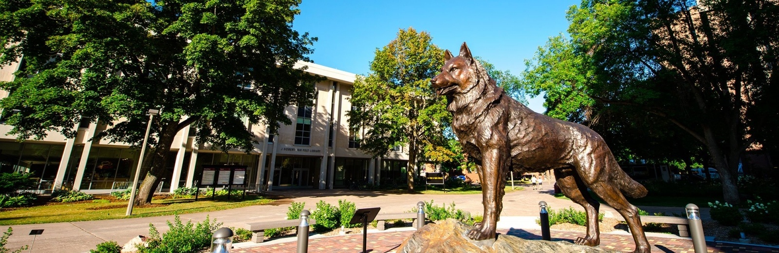 A view of the Husky Plaza in the center of the Michigan Tech campus.