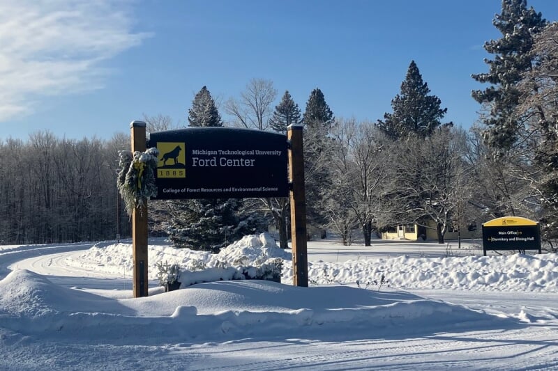 Ford Center Sign in the snow