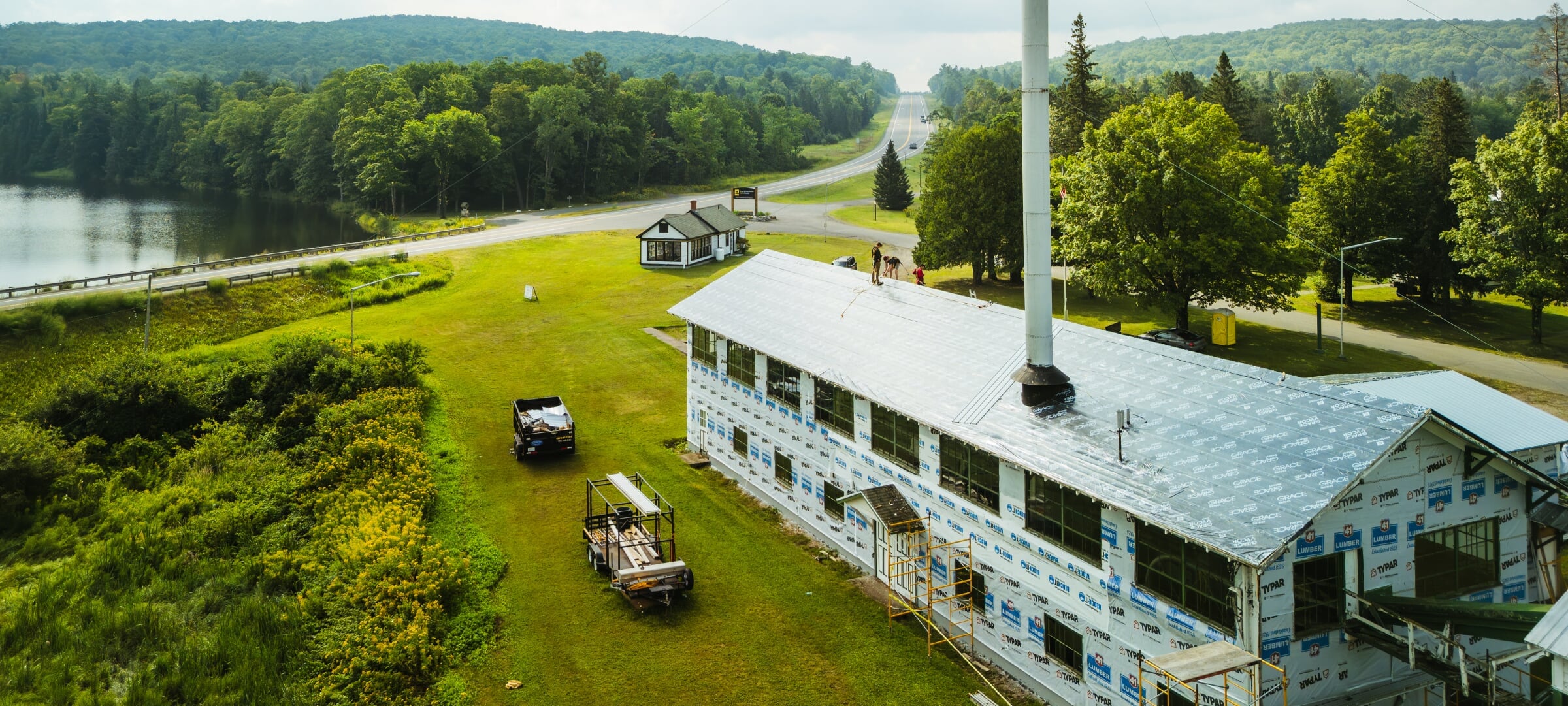 Aerial view of the Sawmill Museum building.