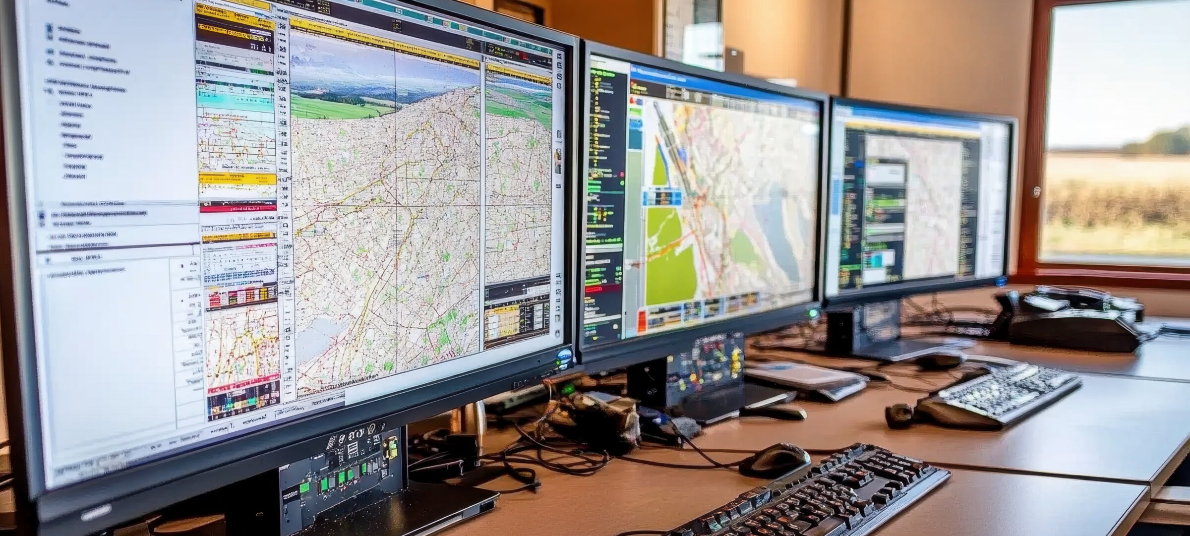 Computers with GIS information displayed.