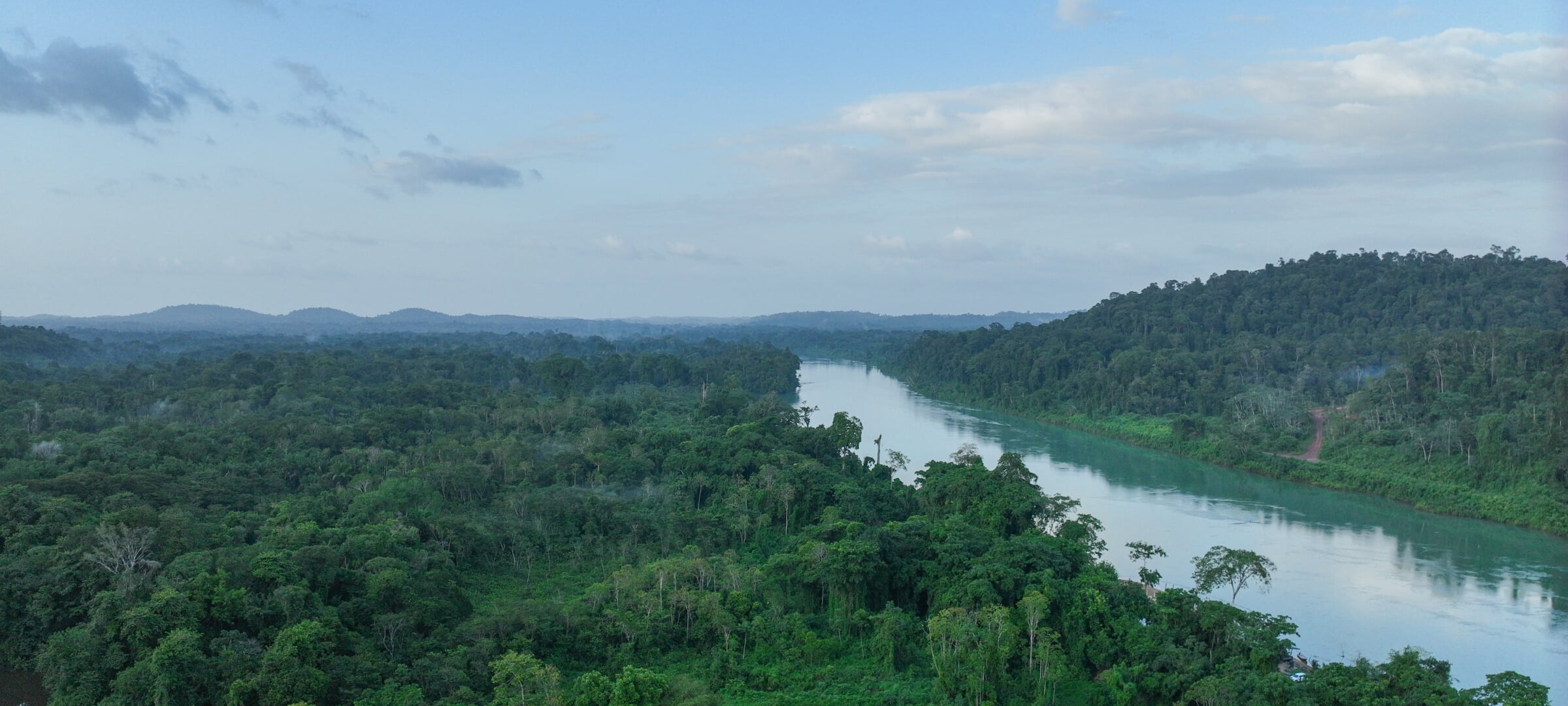 Aerial of a river near Suriname, South America