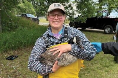 Veronica Blissick holding a goose.