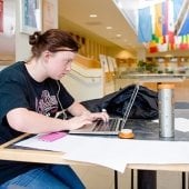 Student working in the library