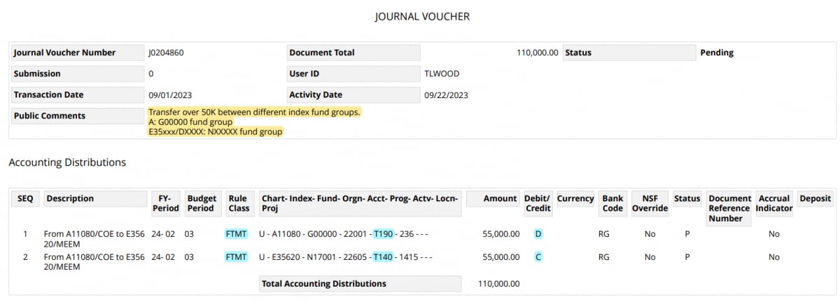 General fund to non general fund no budget over 50k