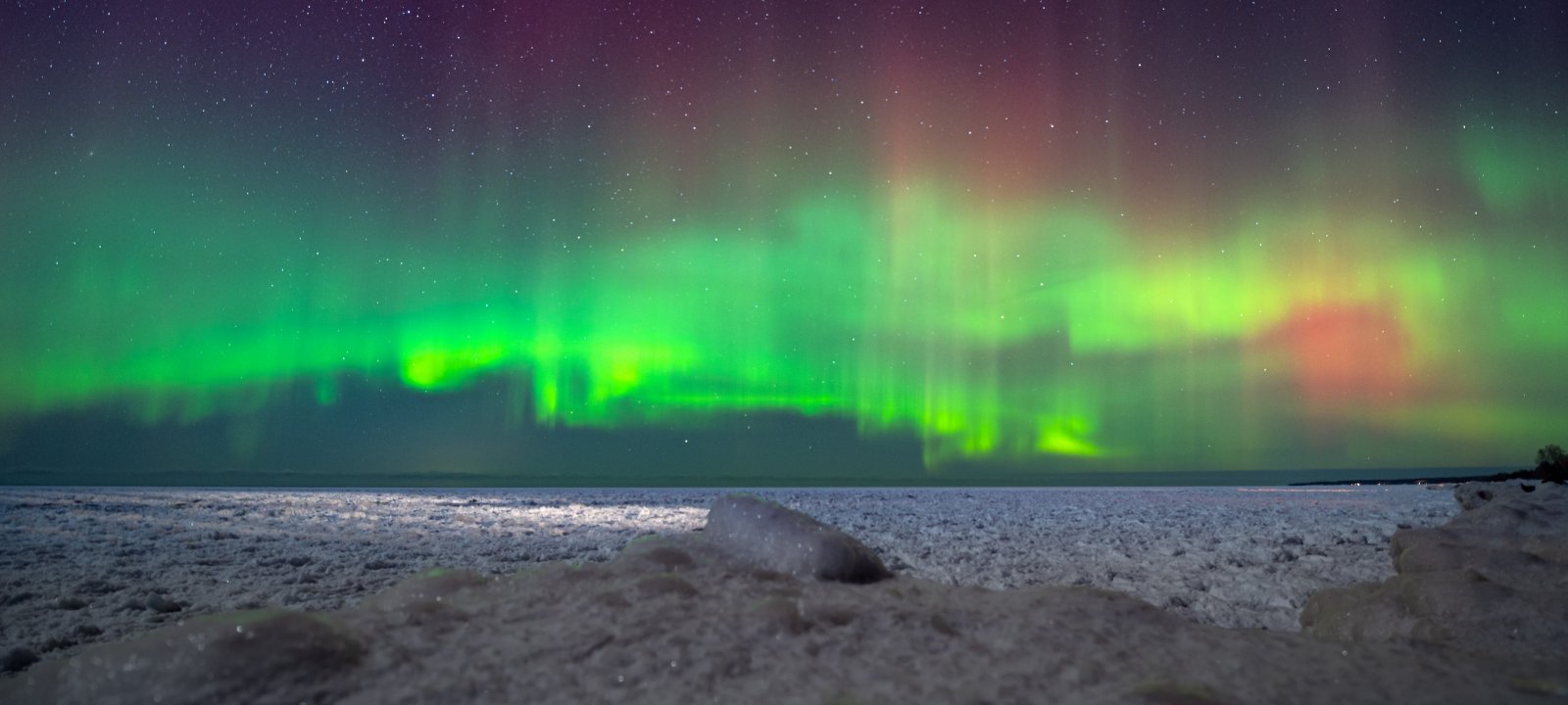 Aurora over Calumet Waterworks and Lake Superior.