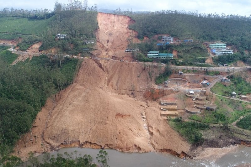 Landscape with recent landslide damage.