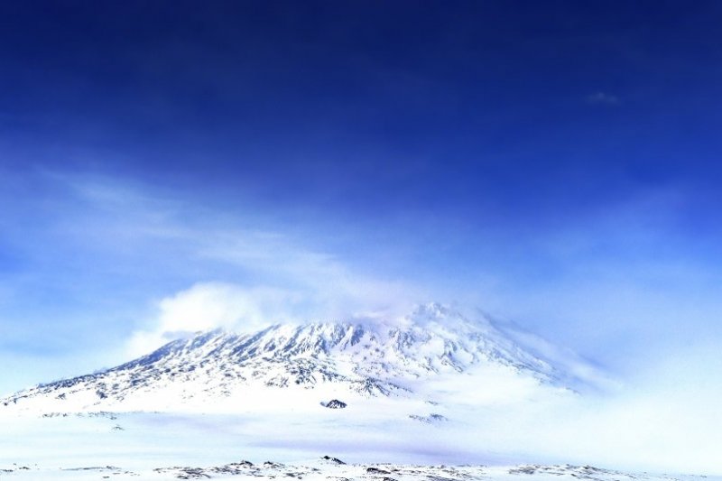 Snow covered Mount Erebus.