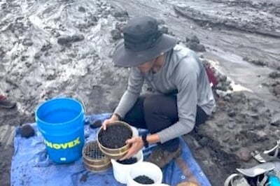 Brendan Harville doing field research.