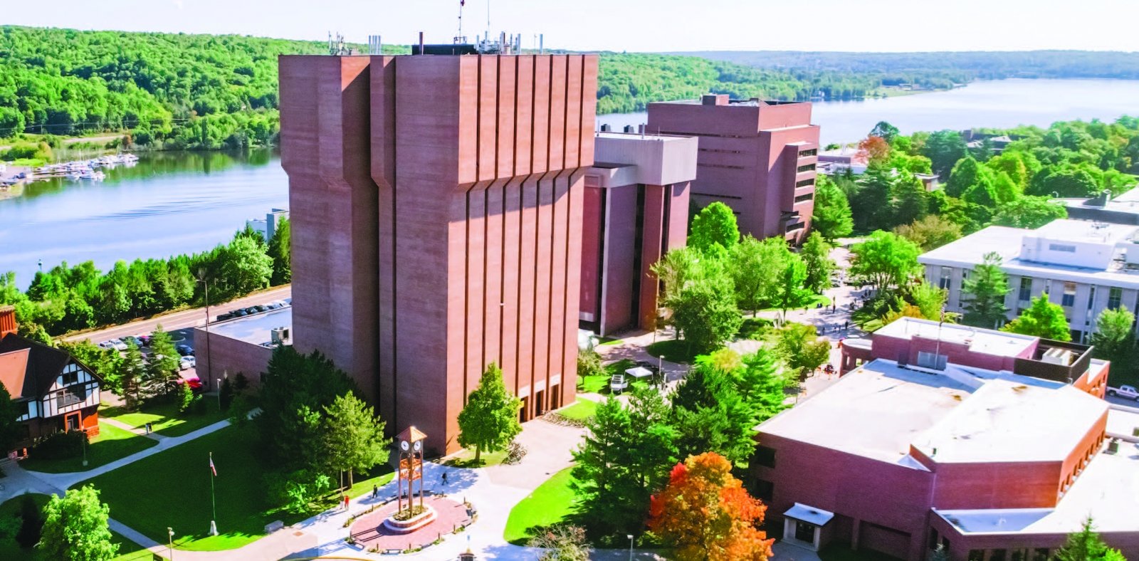 Michigan Technological University's campus, viewed from across the Portage Canal.