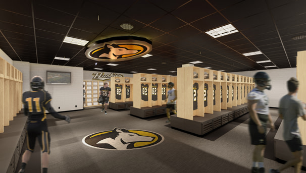 Rendering of football locker room upon completion