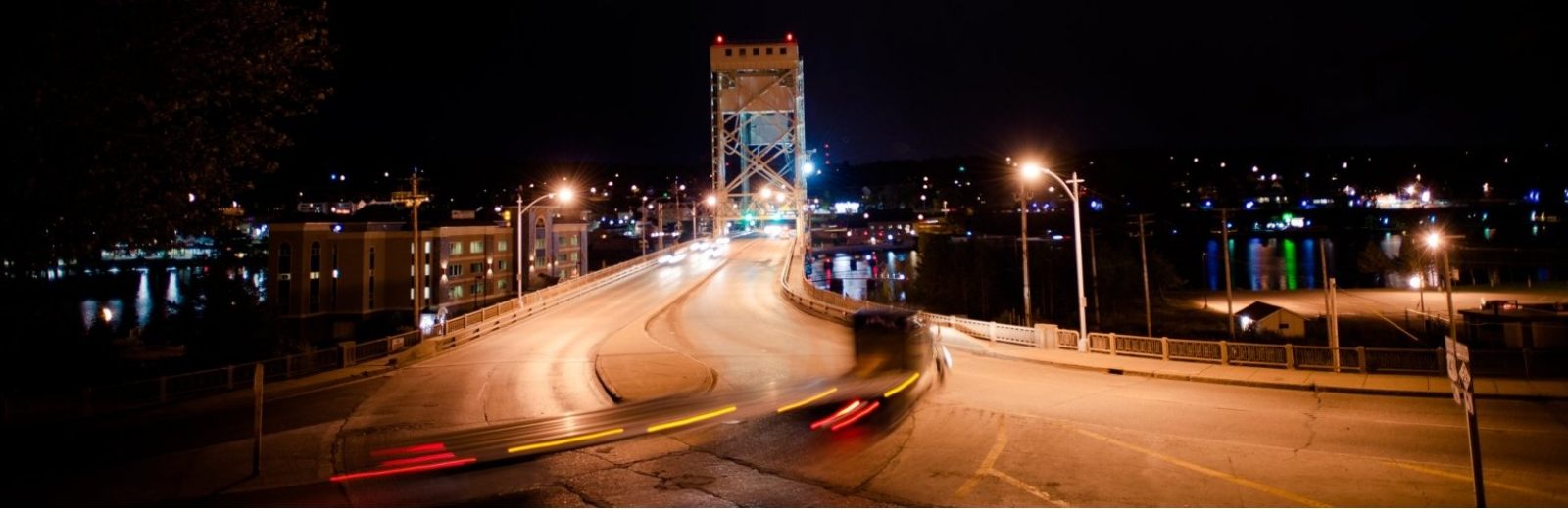 The Portage Lift Bridge at night