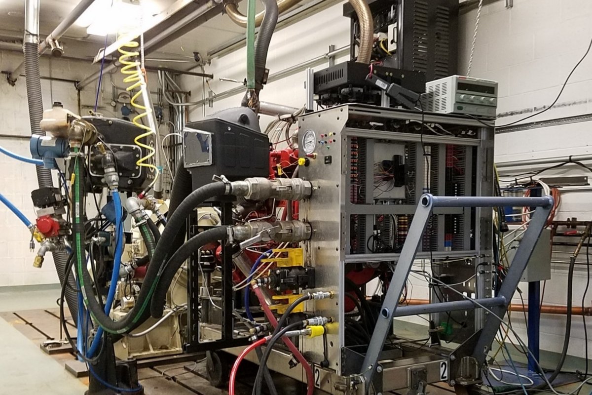 Close up of an enormus diesel engine