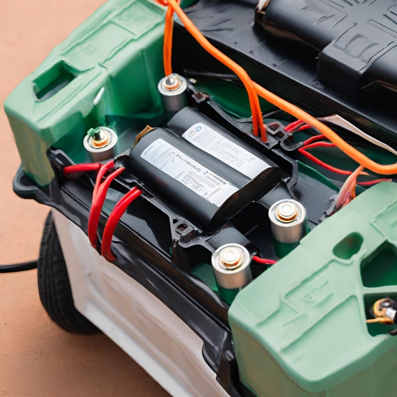 Close up of a battery for an electric vehicle.