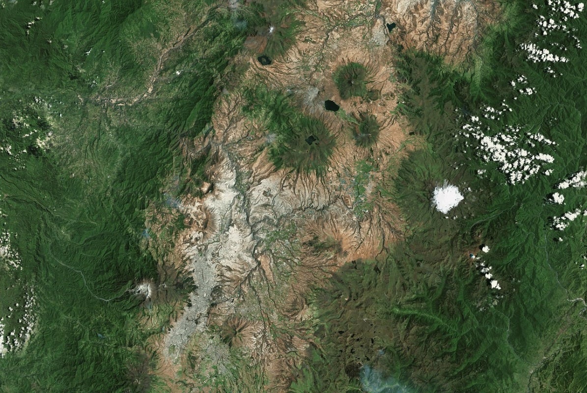 An overhead view of the Andes mountains topography.