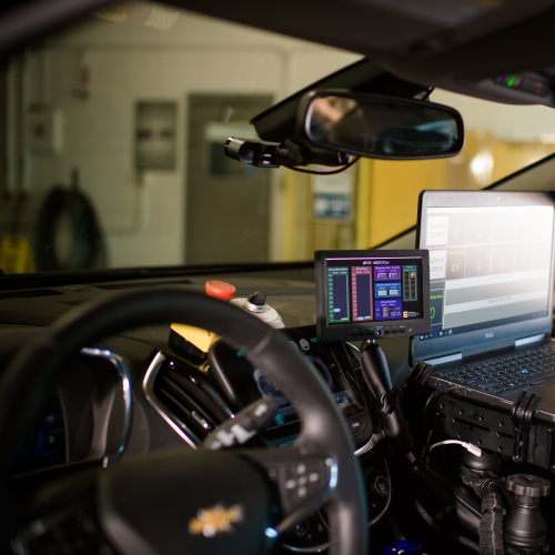 Dashboard of a car with computerized testing system.