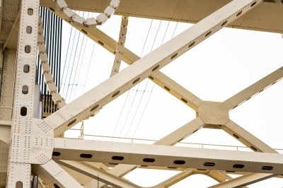 Close up of the steel frame of the Houghton lift bridge.