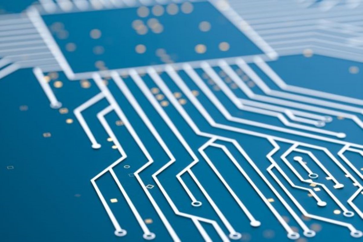 Closeup of a blue computer chip