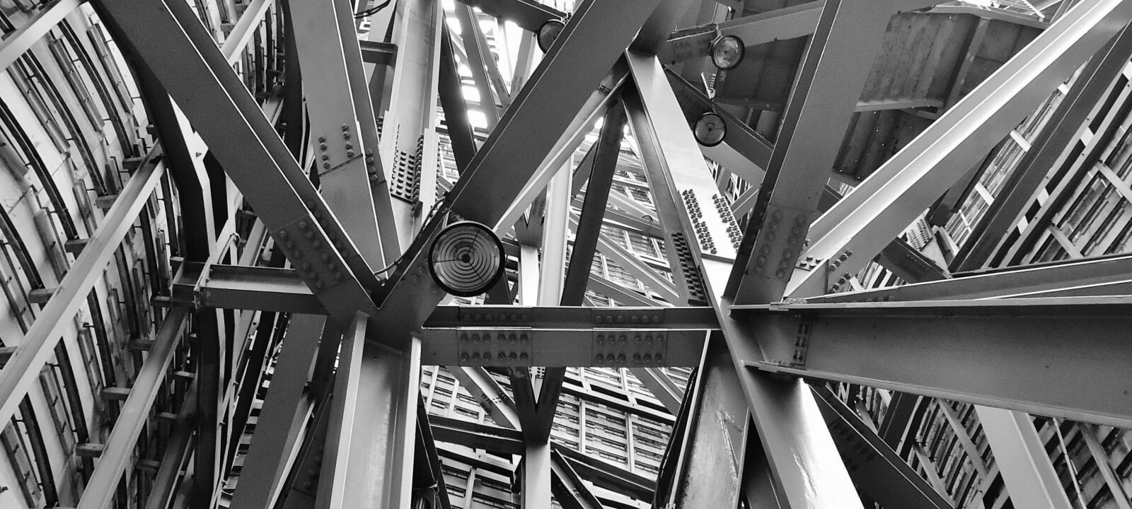 Close up od steel beams: the structure of a high rise.
