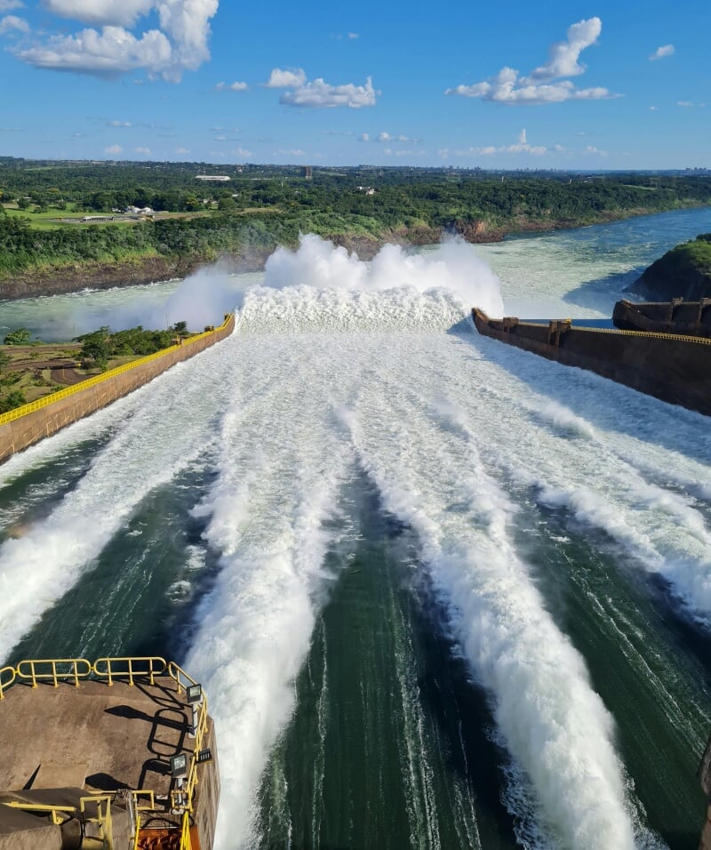 Shot of water rushing after a dam is opened.