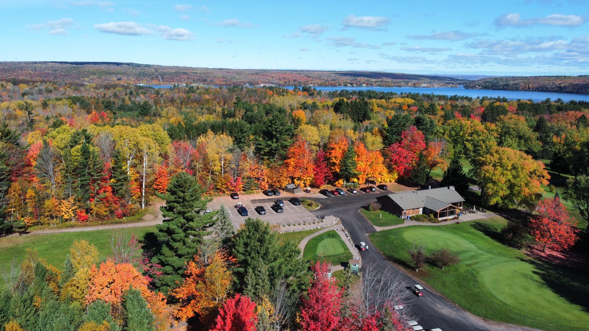 Aerial view of the Portage Lake Golf Course.