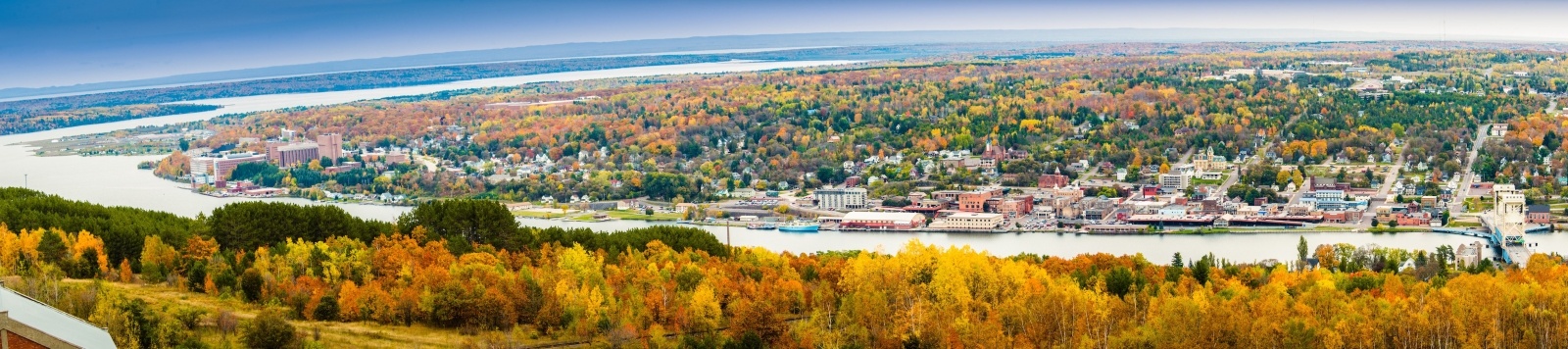 Aerial view of Michigan Tech campus and the surrounding community.