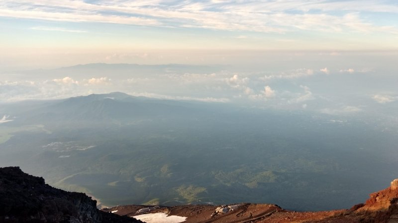 A view from far up the side of Mount Fuji. 