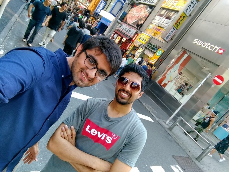 Rahul and Ninad take a selfie in busy Shibuya.