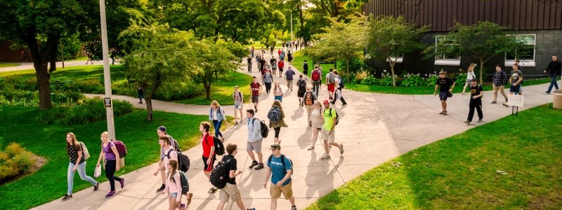 Students walking on campus.