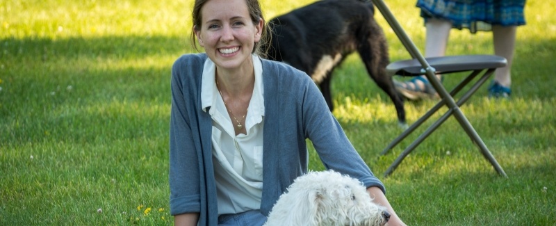 Enjoying summer on the lawn with dog companions