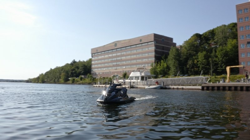 Autonomous Jetski underway in the Portage Canal by the Great Lakes Research Center