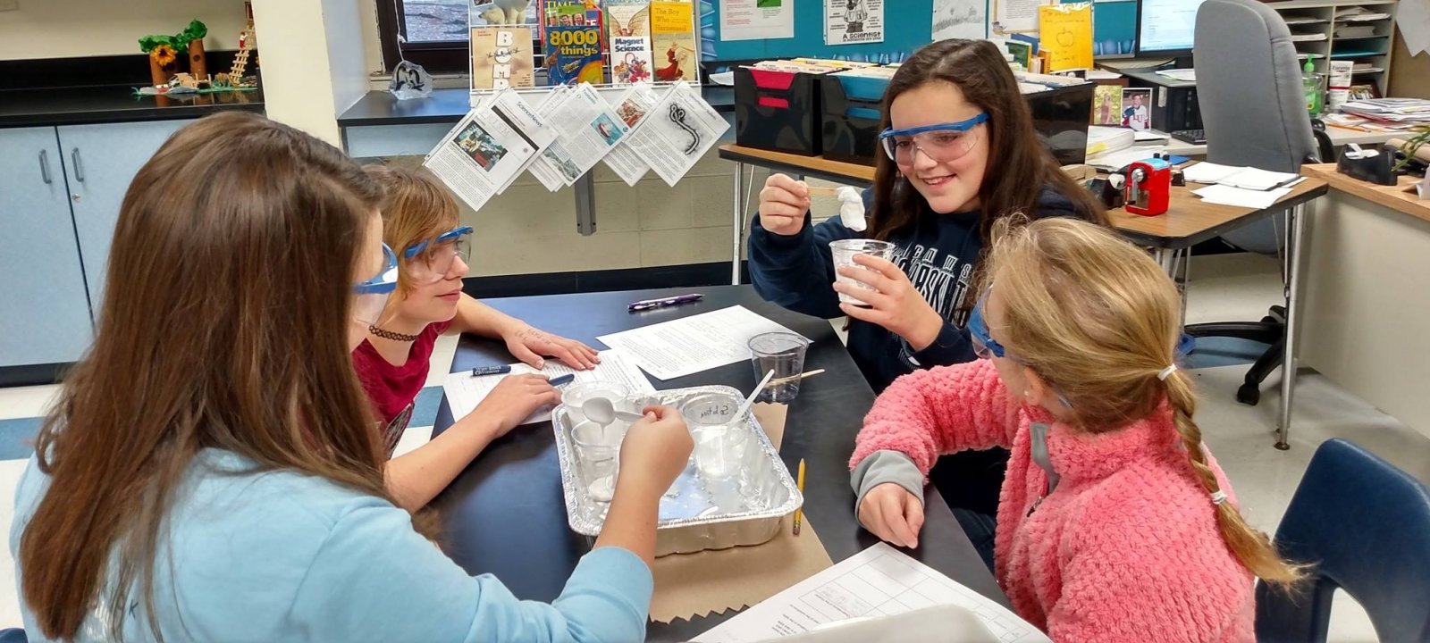 Students working on an experiment