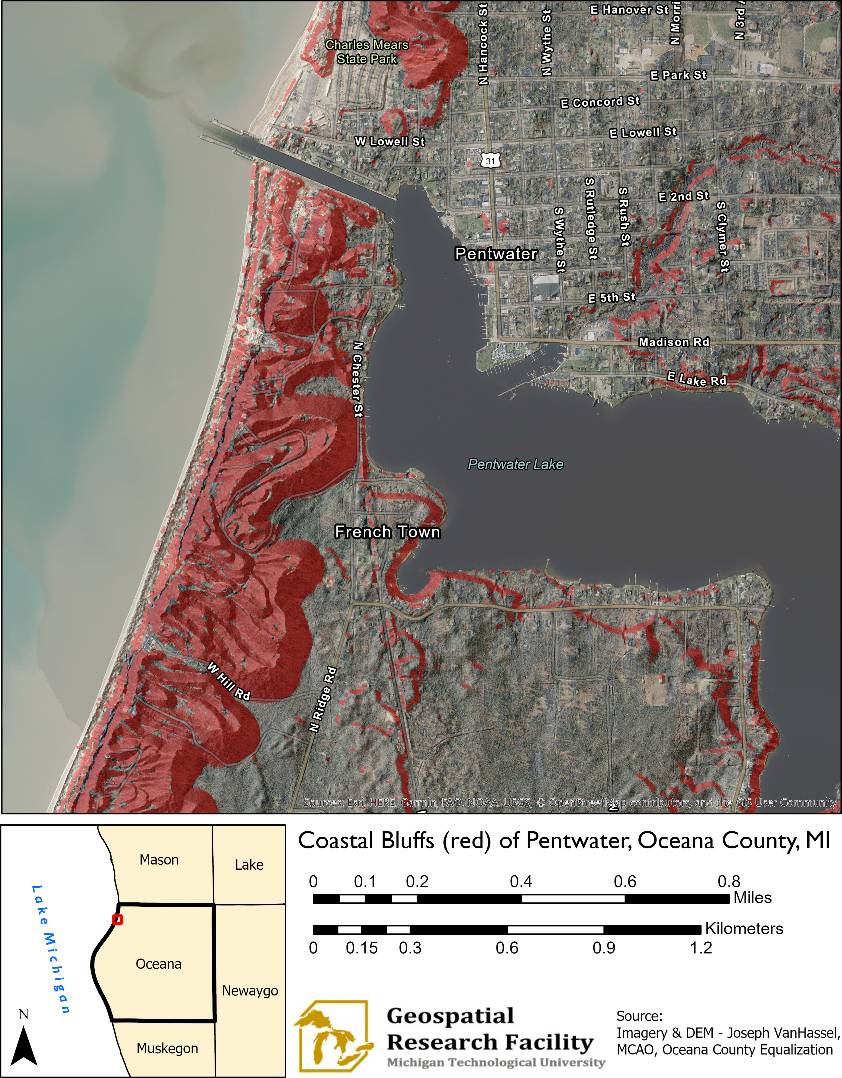 Map of Pentwater bluffs.