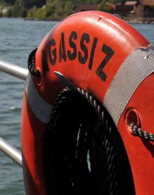 The Agassiz life ring attached to the railing.