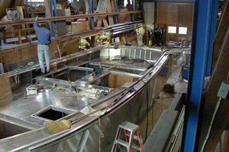 The Agassiz being built in the boat yard, bottom frame