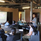 A person leading a classroom discussion