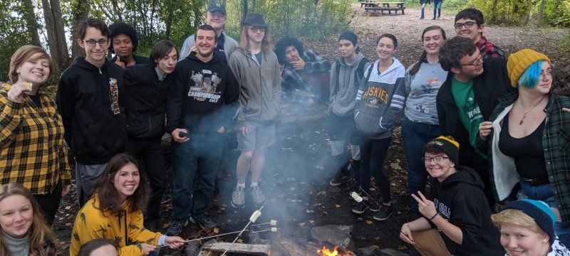 Students roasting s'mores