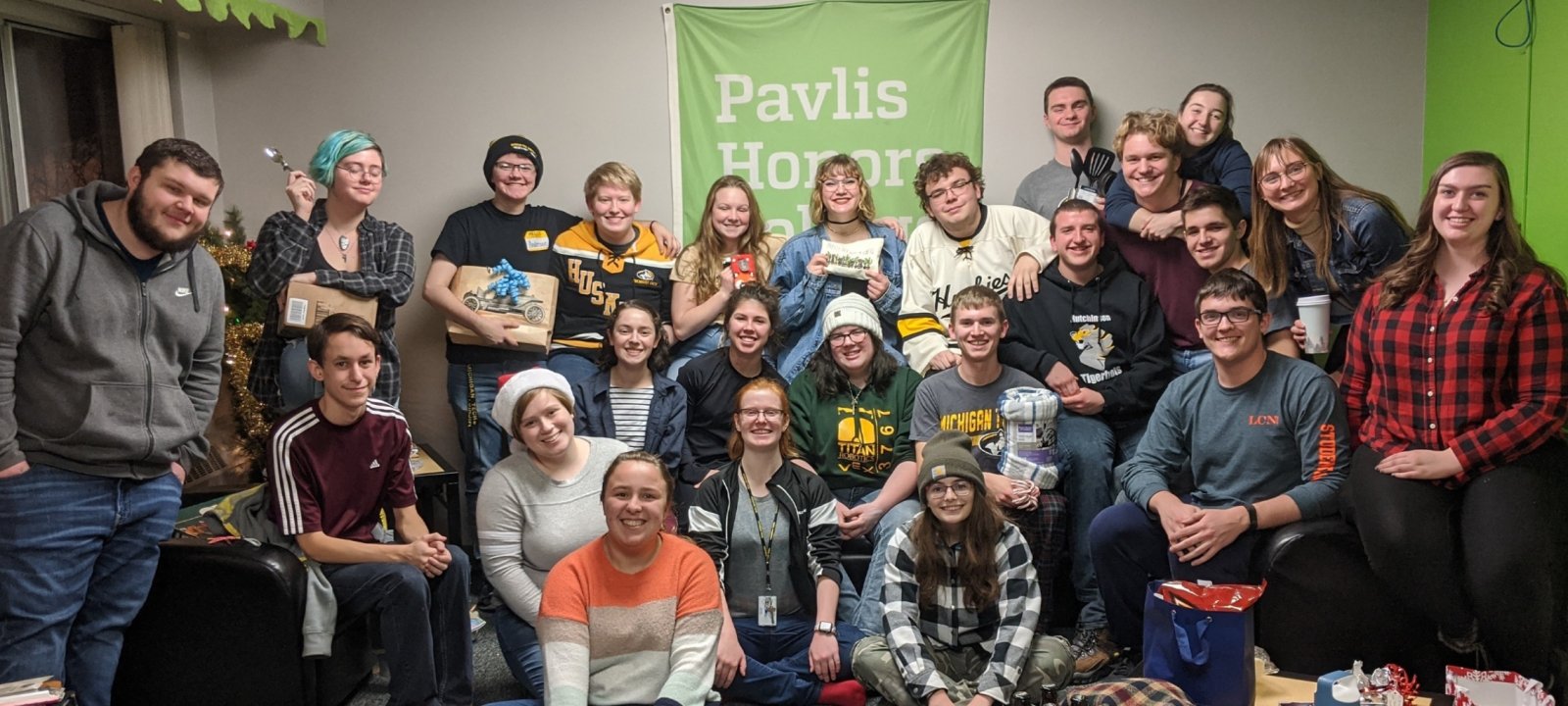 Residents of the 2019-2020 Pavlis LLC after a holiday gift exchange.