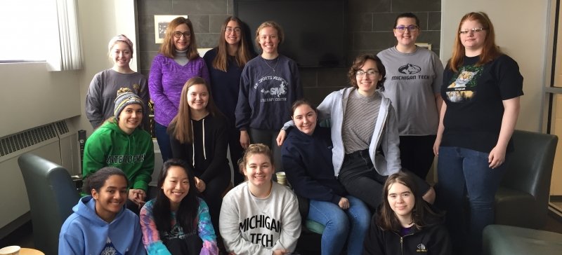 women in engineering students posing for a group photo