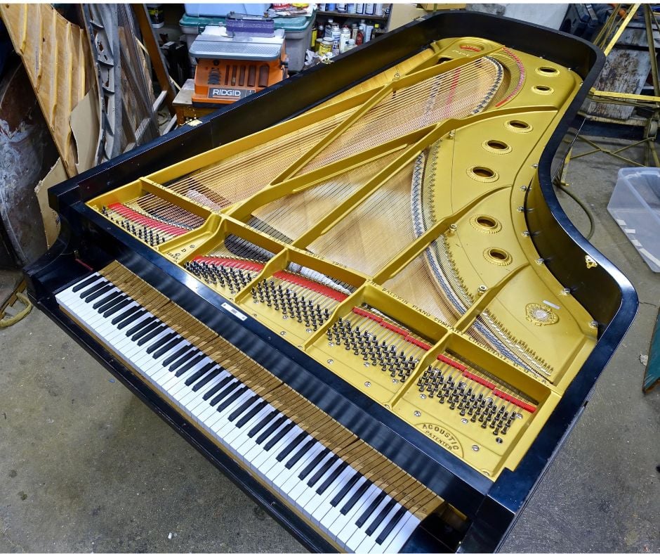 An arial view of the interior of the piano.